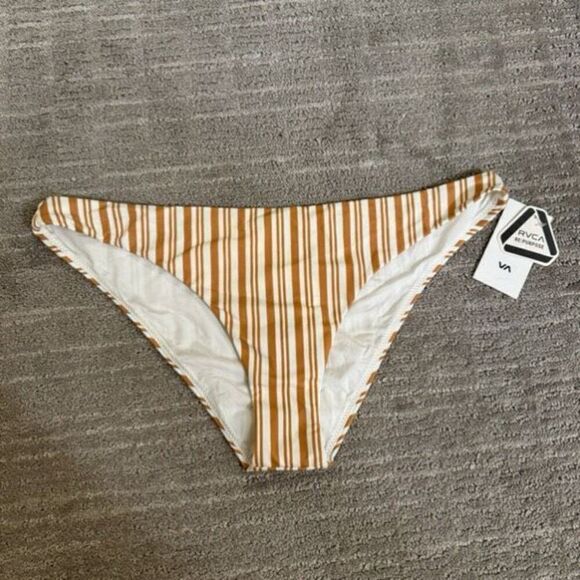 RVCA Tan Striped Medium Hipster Bikini Bottoms NWT - Picture 1 of 7